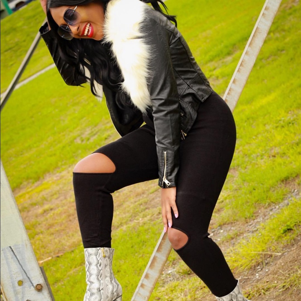 Faux fur biker leather jacket